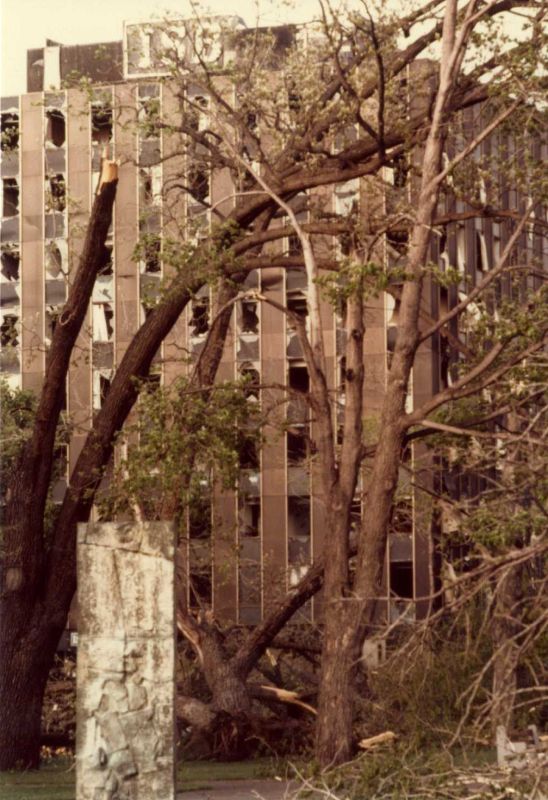 1980 Tornado The tornado tossed around trees in Bronson Park, right outside the Kalamazoo Foundation's windows.