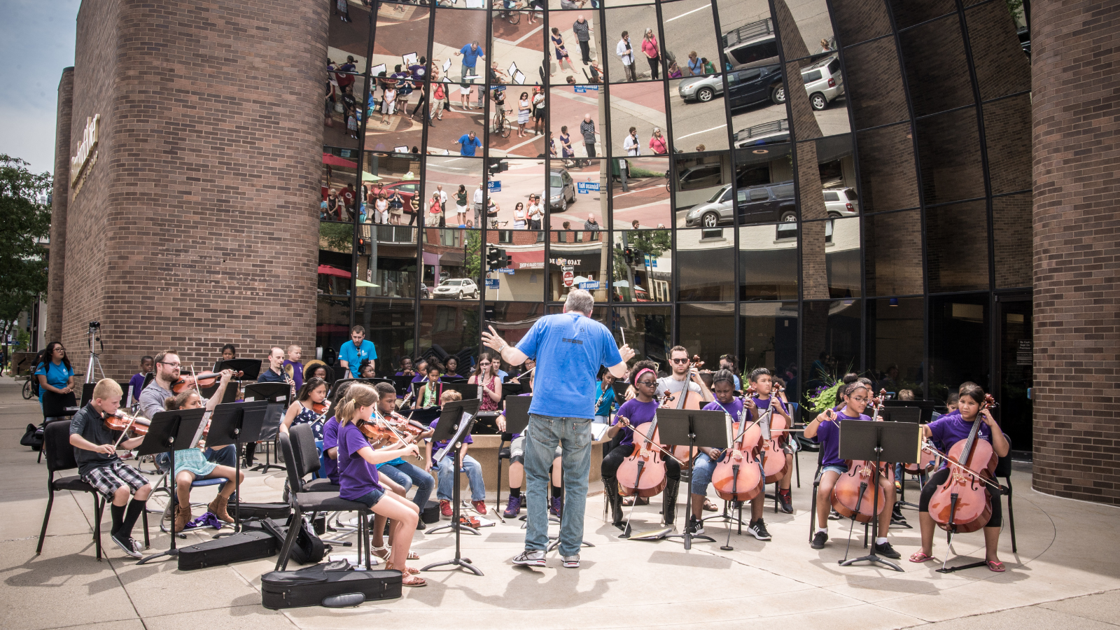 Youth group playing music on the Kalamazoo Mall
