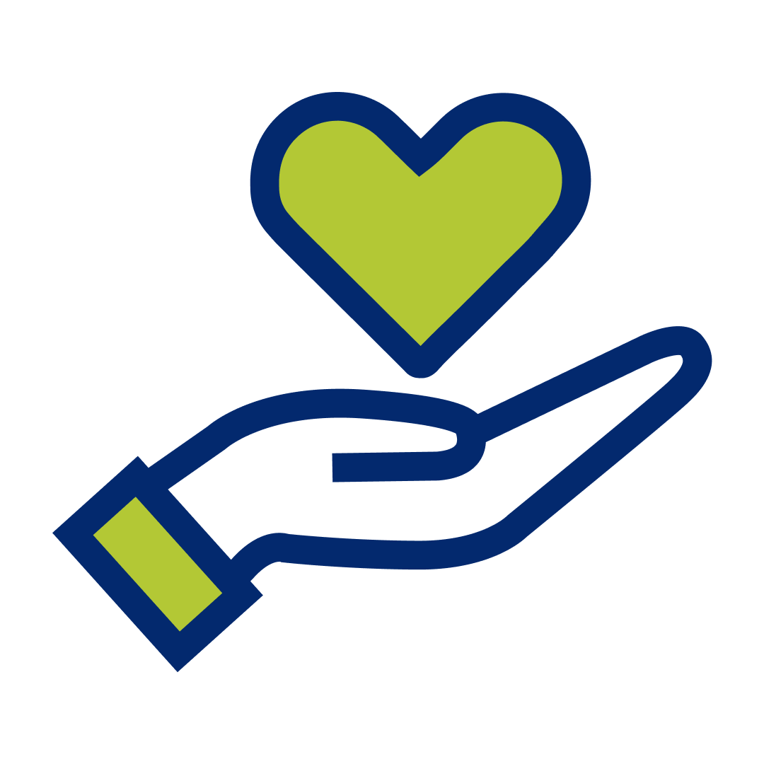 Icon of hand holding up green heart