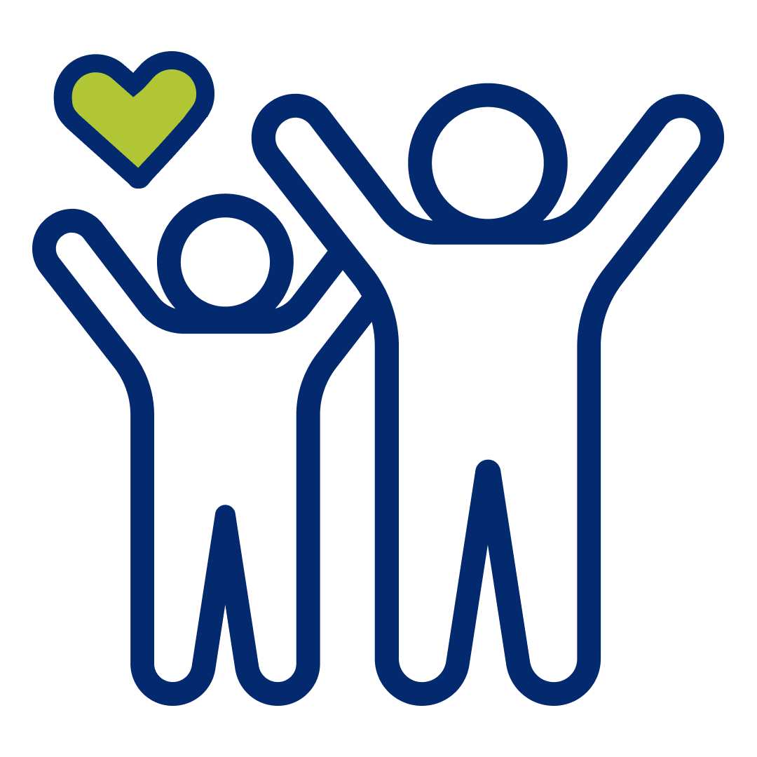 Image of adult and child standing next to each other with arms in air icon