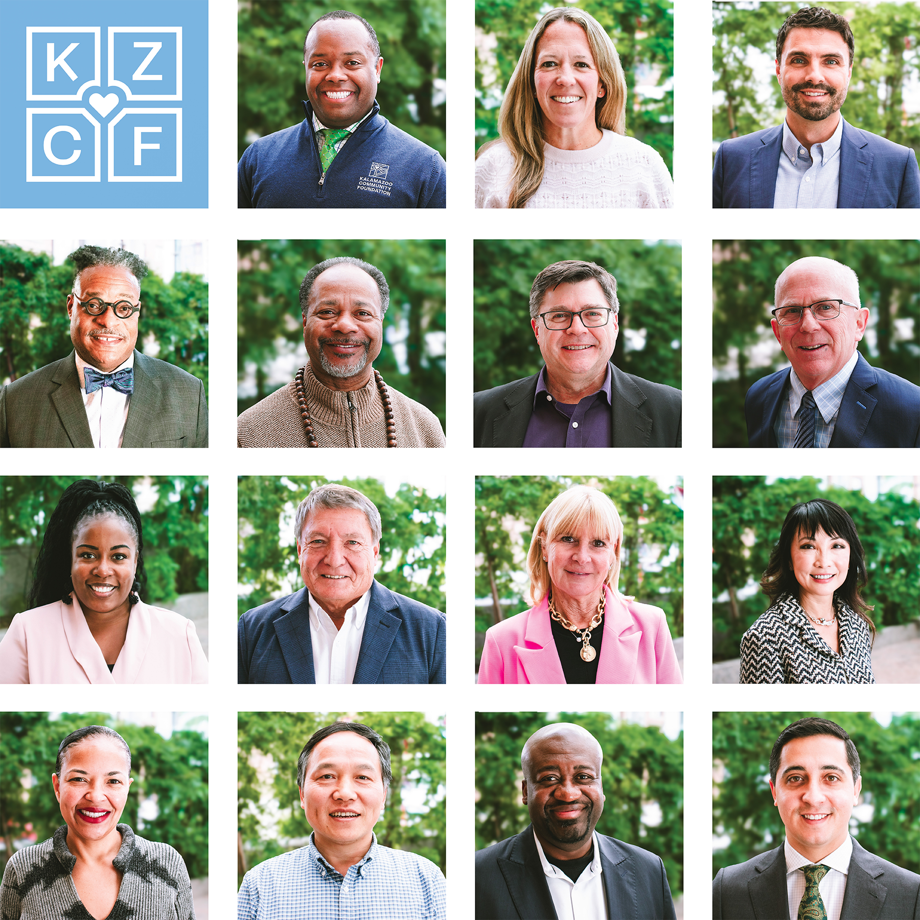Square grid featuring all 15 KZCF Board of Trustee members
