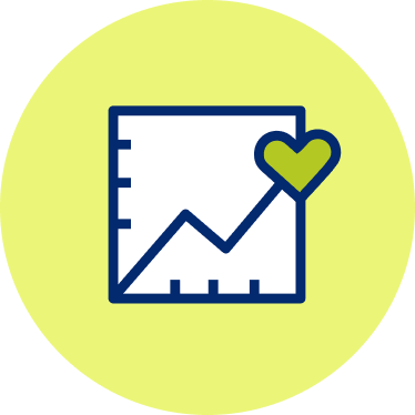 Illustrated chart icon with a heart going up, up, up!